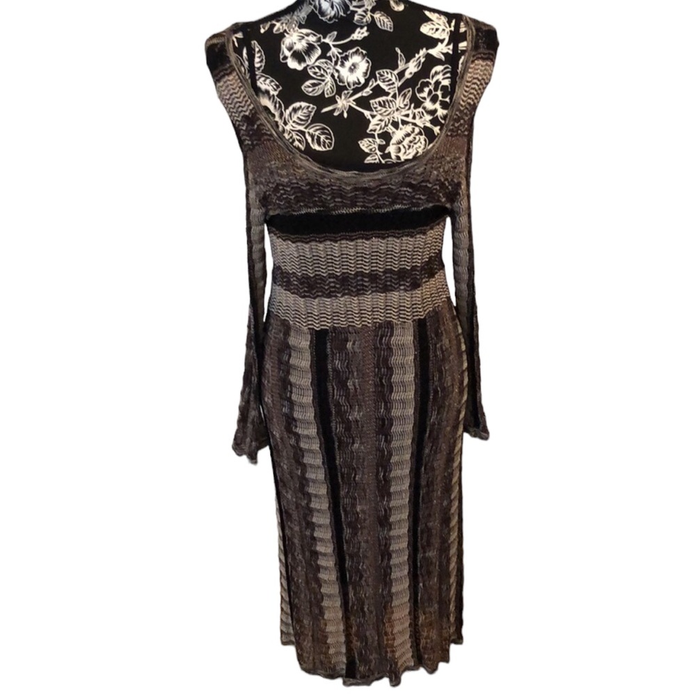 INC International Concepts XL brown & Ivory knit dress scoop neck long sleeve